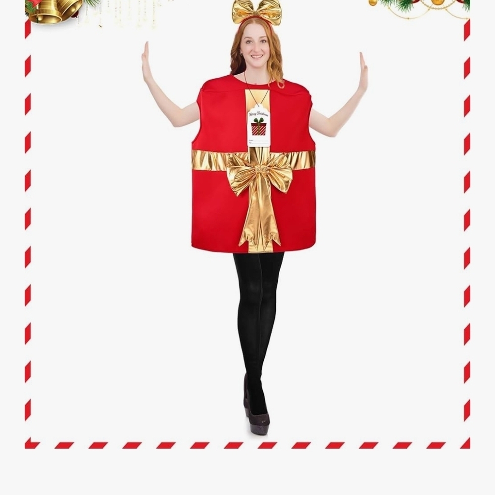 Festive Red and Gold Gift Box Costume - Picture 6 of 16